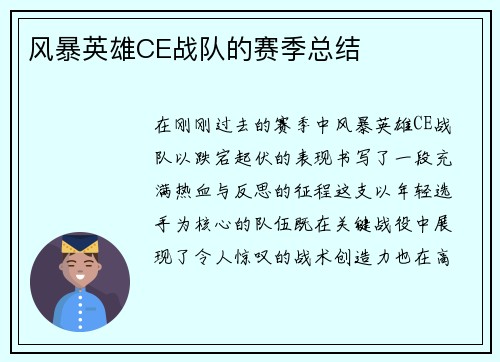 风暴英雄CE战队的赛季总结